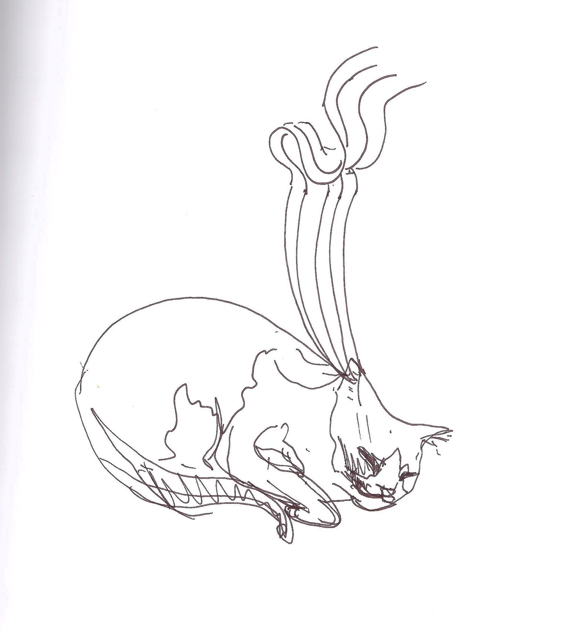 a sketch of a cat listening to music